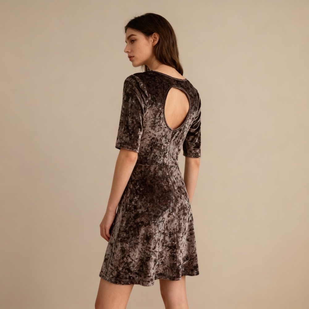 TOPSHOP Green/Brick Red Mini Velvet Dress
